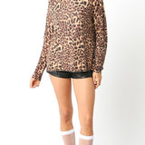 Layered Leopard Crew Neck Sweater With Slit Side