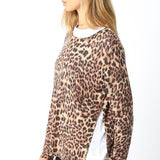 Layered Leopard Crew Neck Sweater With Slit Side