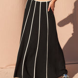 Linen Maxi Skirt w/ Contrast Seams - Black / Ivory