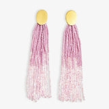 Mae - Oval Brass Stud Earrings w/ Beaded Tassels - Lavender