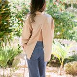 Button Down Shirt With Open Back - Tan Stripe