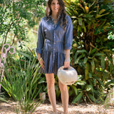 Long Sleeve Button Down Shirt Dress - Blue Stripe