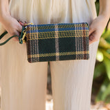 Riley Convertible Cross Body Purse, Wristlet or Clutch-  Plaid Rust/ Green