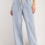 Vintage Washed Striped Drawstring Wide Leg Pants