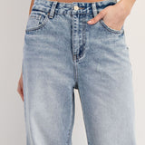 Mineral Washed Release Hem Wide Leg Jeans