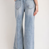 Mineral Washed Release Hem Wide Leg Jeans