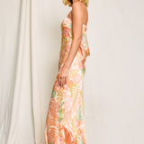 Peach Bellini Strapless Clasp Back Maxi Dress - Peach Tropical Print