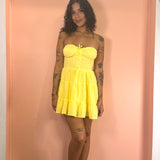 Strapless Corset Short Flowy Dress - Lemon Yellow