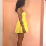 Strapless Corset Short Flowy Dress - Lemon Yellow