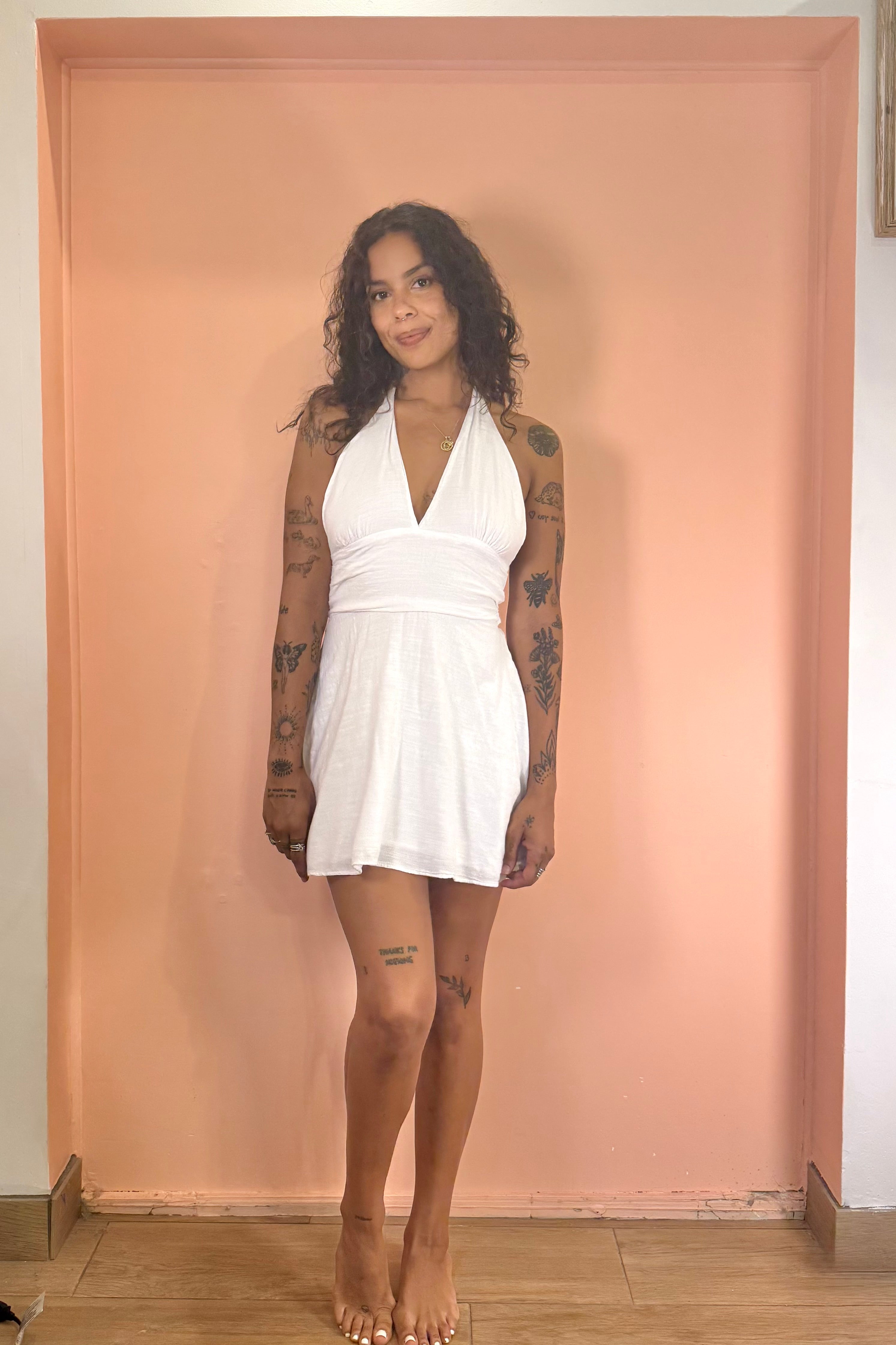 Halter Short Marilyn Dress w/ Tie Back - White Miss Monroe Boutique Halter Short Marilyn Dress w/ Tie Back - White Miss Monroe Boutique