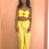 Oversized Cotton Cargo Pants - Lemon Yellow