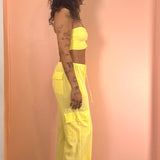Oversized Cotton Cargo Pants - Lemon Yellow