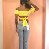 Tie Back Crop Top - Lemon Yellow