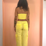 Oversized Cotton Cargo Pants - Lemon Yellow