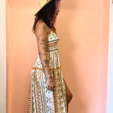 The Bahamas Cutout Smocked Maxi Dress- Green Brown Border Print