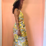 Isla Palma Halter Neck O Ring Cutout Maxi Dress - Yellow Tropical Print