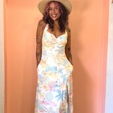 Summer Somewhere Halter Neck Midi Dress - Pastel Coastline Print