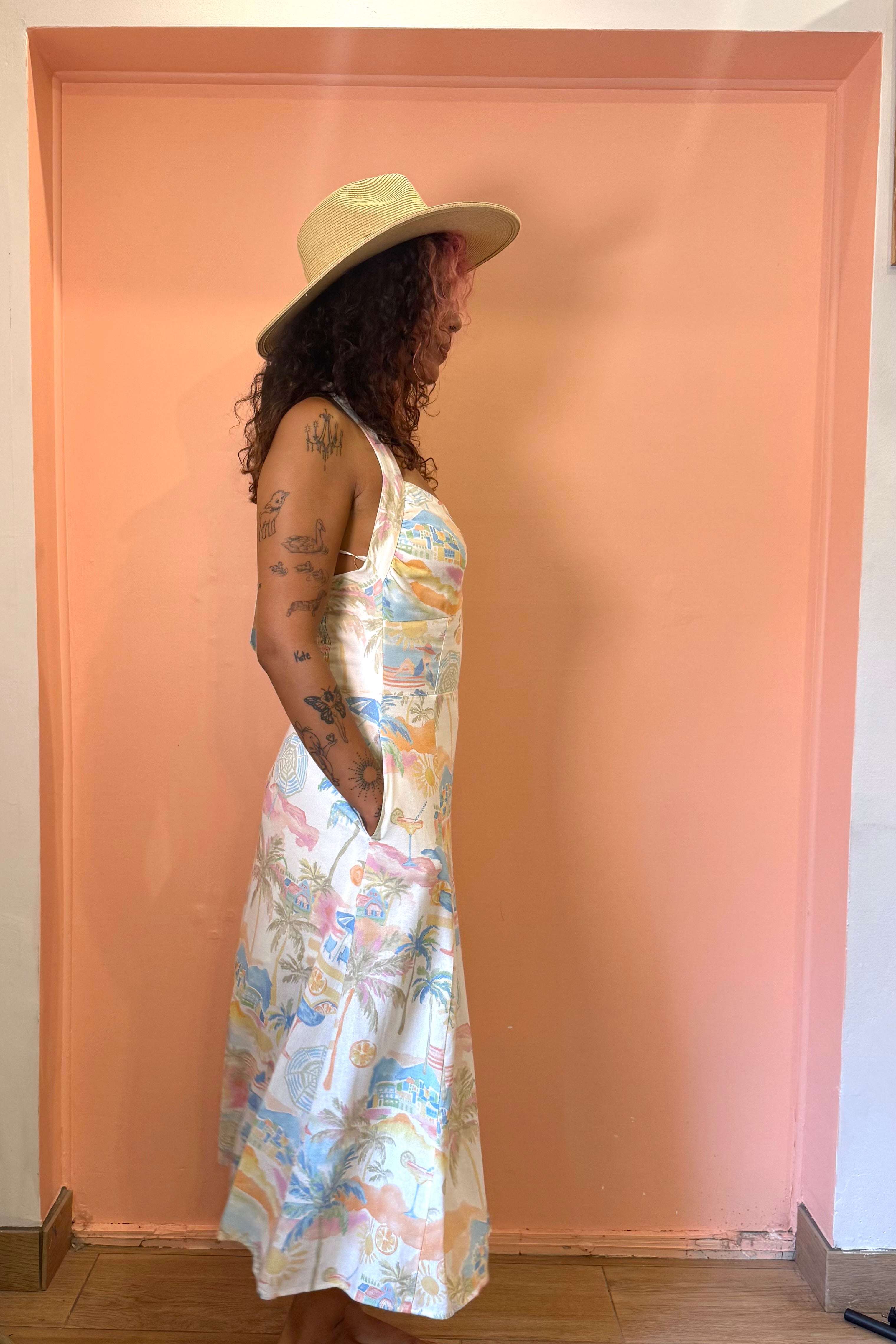 Summer Somewhere Halter Neck Midi Dress - Pastel Coastline Print Miss Monroe Boutique Summer Somewhere Halter Neck Midi Dress - Pastel Coastline Print Miss Monroe Boutique