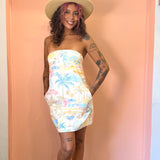 Summer Somewhere Strapless Pull on Mini Dress - Pastel Coastline Print
