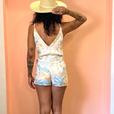 Summer Somewhere Wrap Romper - Pastel Coastline Print