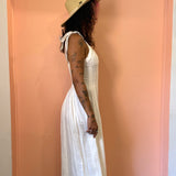 Linen Wide Leg Jumpsuit w/ Contrast Stitching & Wide Tie Straps - Cream Linen