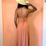 Pinstripe Maxi Dress w/ Tie Back - Terracotta/ White Linen Stripe