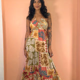 Printed Halter Tie Maxi Dress: Multi