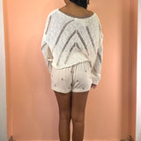 Scoop Neck Sweater With Cutout Crochet V Details by Elan - Off WHite