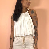Gauze Tank With Neck Rope Tie  by Elan - Off White