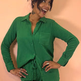 Gauze Button Front Long Sleeve Shirt By Bobi - Grass Green