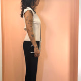 Contrast Trim Ribbed Knit Tank Top With Open Front Slit - Taupe / Black