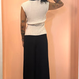Contrast Trim Ribbed Knit Tank Top With Open Front Slit - Taupe / Black