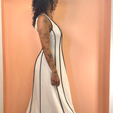 Linen Midi Tank Dress w/ Contrast Seams - Natural Ivory / Black