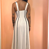 Linen Midi Tank Dress w/ Contrast Seams - Natural Ivory / Black