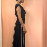 Linen Maxi Skirt w/ Contrast Seams - Black / Ivory