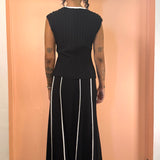 Linen Maxi Skirt w/ Contrast Seams - Black / Ivory