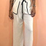 Linen Pants w/ Contrast Seams - Natural / Black