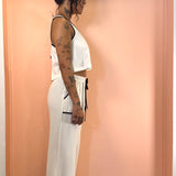 Linen Tank  w/ Tie Back & Contrast Seams - Natural / Black