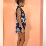 Navy & White Embroidered Matching Set - Button Front Tank & Shorts -  Navy / White