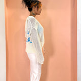 Natural Hoodie Sweater With 'To The Beach' Embroidery   - Natural Tan and Blue