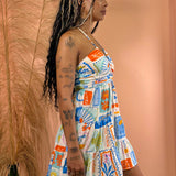 Paradise Print Halter Mini Dress w/ Ruched Top