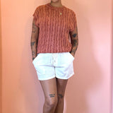 Cable Knit Short Sleeve Sweater  by Eesome - Spiced Brandy
