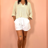 Wide Leg Shorts With Pockets By Bobi - Cream