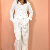 Wide Leg Tie Waist Pants by Bobi - Cream