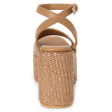 Platform Heels With Woven Straw Base - Arden - Cognac
