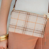 Riley Convertible Cross Body Purse, Wristlet or Clutch - Plaid Beige