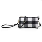 Riley Convertible Cross Body Purse, Wristlet or Clutch -  Black White Plaid