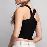 Halter Neck Knit Cropped Tank Top - Black