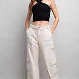 Halter Neck Knit Cropped Tank Top - Black