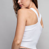 Halter Neck Knit Cropped Tank Top - Off White